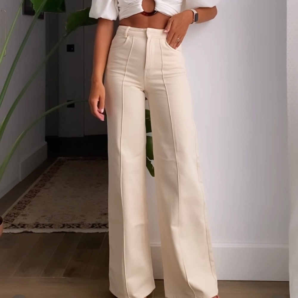 NWT. Massimo Dutti Wide-Leg Cotton Trousers Size 4